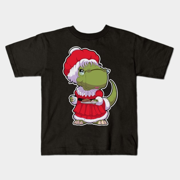 Dino Mrs claus Kids T-Shirt by DinoTropolis